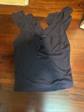 Lilly Pulitzer Navy Ruffled V-Neck Tank Top